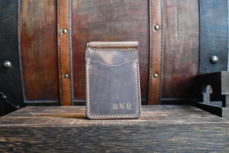 The Lawrence - Handmade Money Clip, Horween Full Grain Leather Money Clip Wallet, Personalized Money Clip, Slim Money Clip, Gifts For Him
