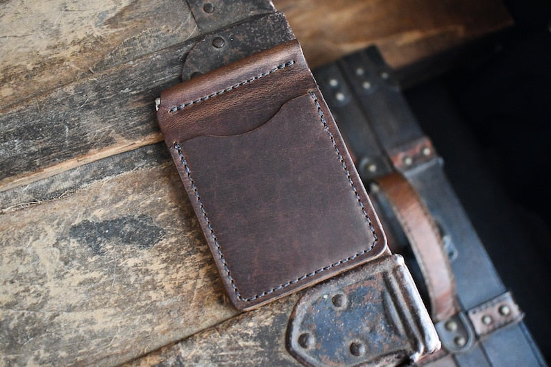 The Lawrence - Handmade Money Clip, Horween Full Grain Leather Money Clip Wallet, Personalized Money Clip, Slim Money Clip, Gifts For Him