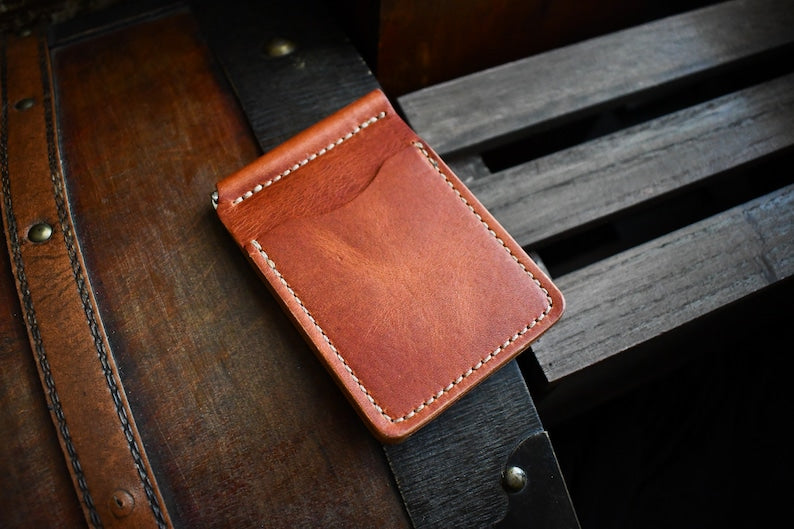The Lawrence - Handmade Money Clip, Horween Full Grain Leather Money Clip Wallet, Personalized Money Clip, Slim Money Clip, Gifts For Him