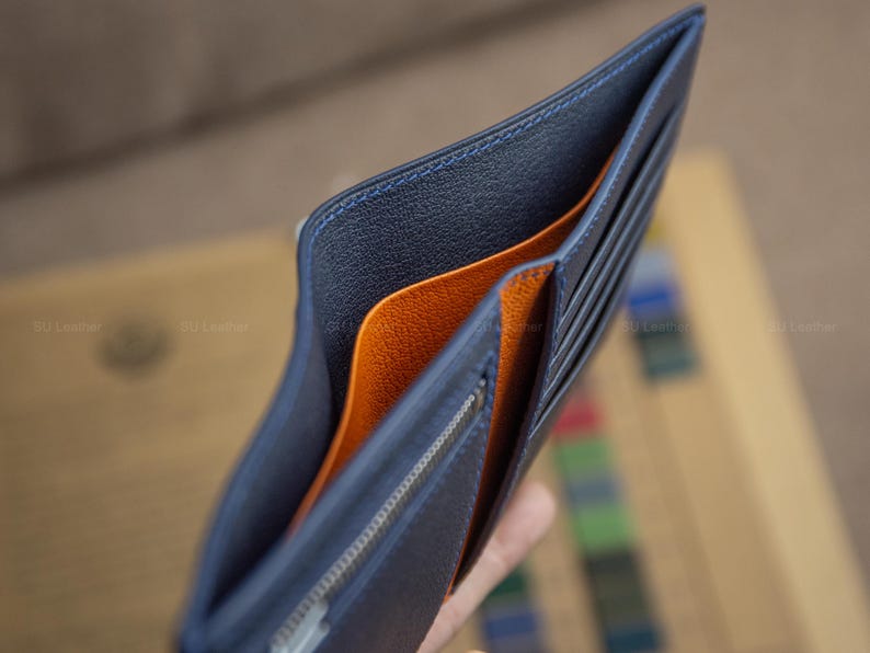 Personalized Alligator Leather Wallet: Handmade Exotic Navy Billfold