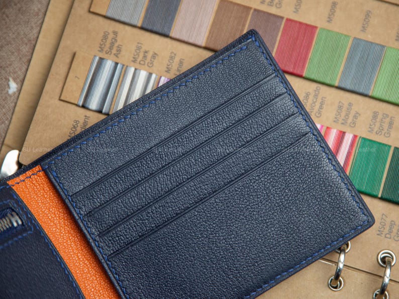 Personalized Alligator Leather Wallet: Handmade Exotic Navy Billfold