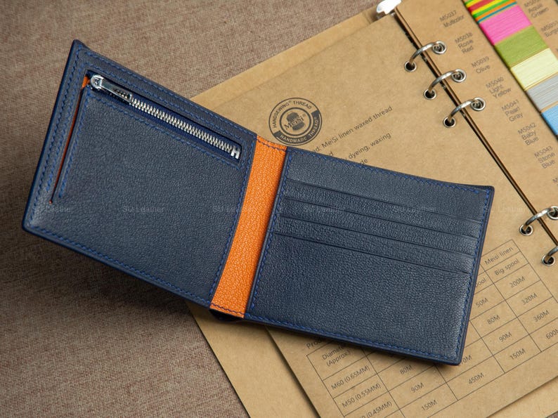 Personalized Alligator Leather Wallet: Handmade Exotic Navy Billfold